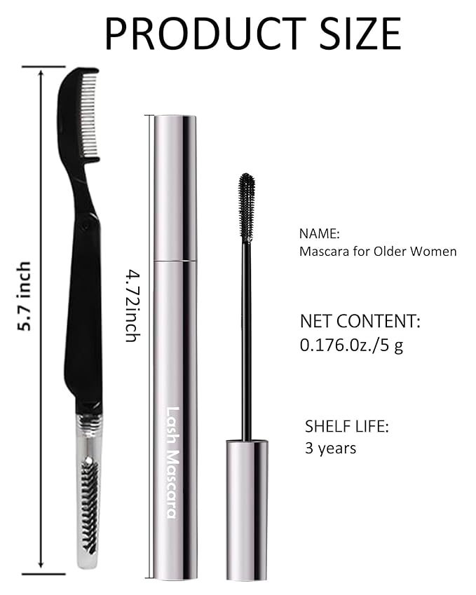 Mascara For Older Women 60 Plus, Brown Waterproof Prime Mascara Volume and Length, Hypoallergenic Volumizing MáScara With Thinning Lashes Mature Women Volumizing Long Lasting For Sensitive Eyes-02