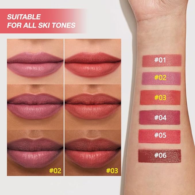 2Pcs Matte Lipstick Crayon Set for Women, Long Lasting Waterproof Velvet Lip Liner Pencil, High Pigment Creamy Lipstick, Longwear Non-Drying Lip Makeup Cruelty-free 24 Hours Original, 02#+03#