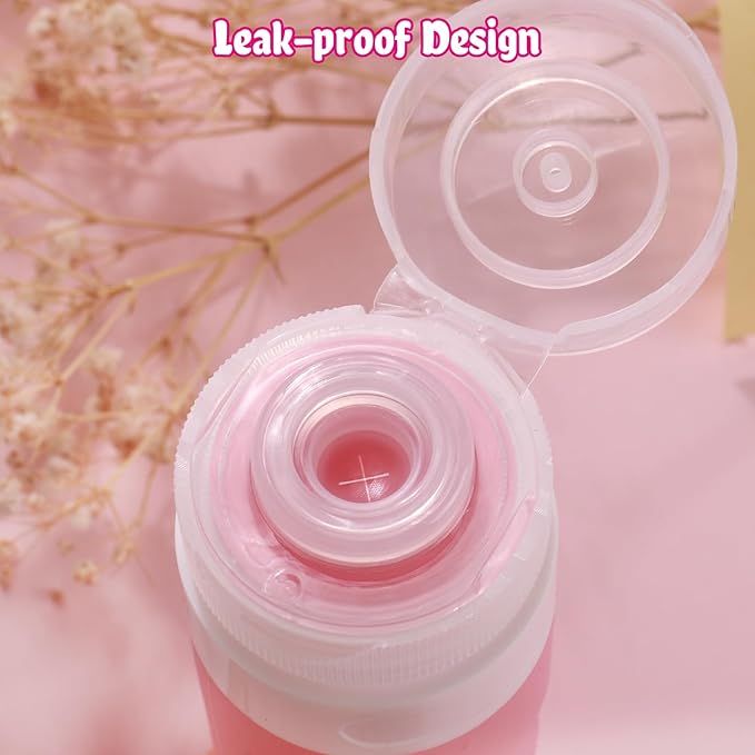 GLAMFIELDS TSA Approved Travel Bottles for Toiletries, 3oz Size Leak Proof Silicone Containers for Shampoo, Conditioner,Easy to Squeeze and Portable, Essentials for Traveling (4 Pack) Pink