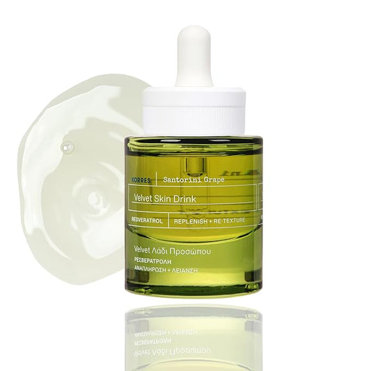 KORRES Santorini Grape Velvet Skin Drink, Hydrating Serum with Resveratrol, Grape Extract and Grape Seed Oil for Skin Care, Antioxidant Rich Face Oil to Support Smooth and Replenished Skin, 1 fl oz
