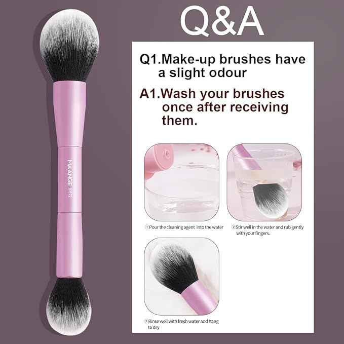 MAANGE 15 PCS Makeup Brushes Double-ended Makeup Brush Set Double Sided Angled/Round Top Brush Foundation Contour Blending Eyebrow Eyeshadow Concealer (Pink)