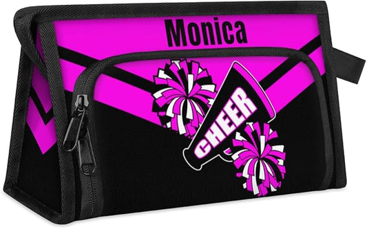 Custom-Makeup-Bag Personalized Travel Toiletry Bag Text Customized Cheer Makeup Bags Cosmetic Bags for Women With Divider & Handle Rose Pink