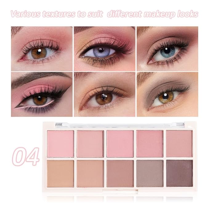 Ten Color Pink Brown Series Matte Eyeshadow Makeup Palette, High-Pigment Eye Shadow, Smooth & Blendable, Everyday Velvety Matte Finish Eye Makeup Looks Box, Vegan & Cruelty-Free, 0.35 Oz 04#