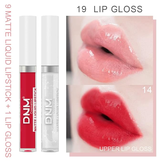 evpct 9Pcs Deep Red Black Matte Liquid Lipsticks + 1Pcs Clear Lip Plumping Plumper Gloss Makeup Set Long Lasting Lipstick 24 hour Waterproof labiales matte mate larga duracion 24 horas originales
