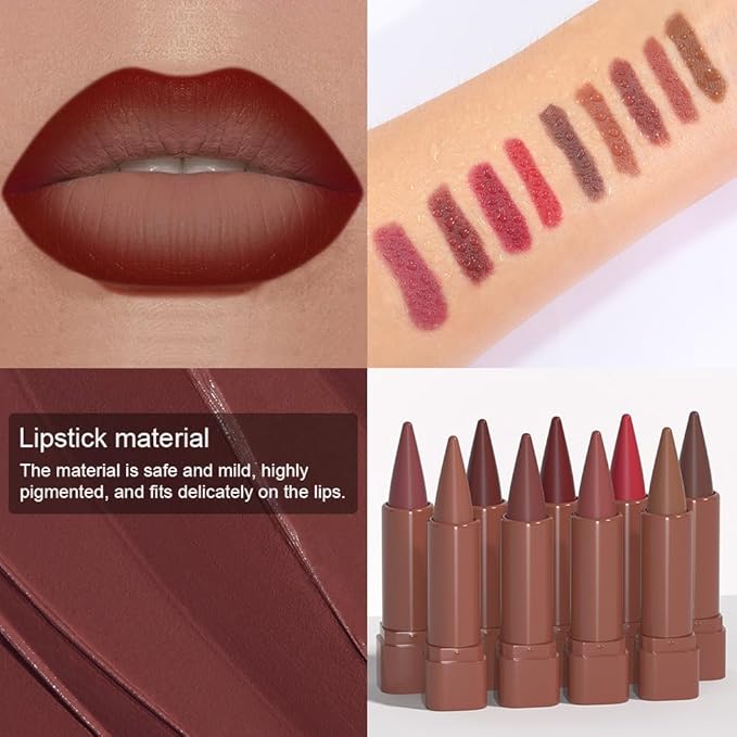 3Pcs Matte Lip Crayon Lip Liner and Lipstick Combo Sets, Gradient Matte Lip Bar Lipstick And Lip Liner Set, Contour Gradual Ombre Effect Lip Pencil For Old Women, Long Lasting Waterproof Smudge Proof