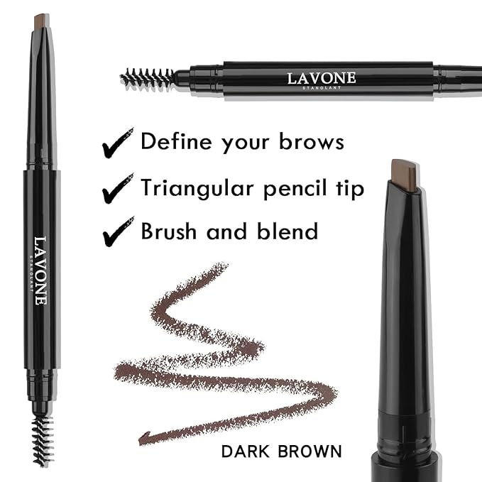 LAVONE Makeup Kit With Eyebrow Stamp Pencil, Waterproof Brow Pencil & Pomade, Eyeliner, Dual-ended Eyebrow Brush, Dark Brown
