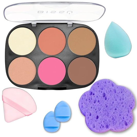 Makeup Kit Bissú 6‑Color Palette + Velvet Puff + 2 Finger Puffs + Makeup Sponge + Exfoliating Sponge (4 Styles) (03 La Buenaza)