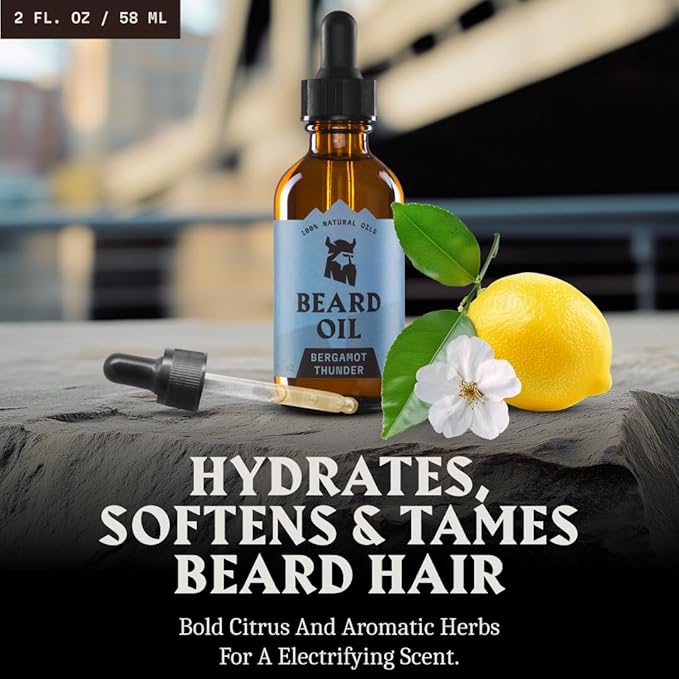 Striking Viking Beard Oil for Men - Naturally Derived Conditioner with Almond, Tea Tree, Argan & Jojoba Oil for Beard Growth, Softening & Moisturizing (2 Fl Oz (Pack of 1), Bergamot Thunder)