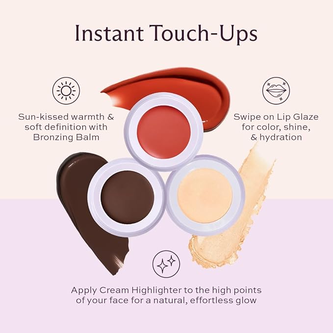 Subtl 3-in-1 Makeup Stack – Cream Bronzer, Powder Highlighter & Lip Glaze for On-the-Go Touch Ups – Lightweight, Travel-Friendly, Blendable Balm (Deep/Ganache)