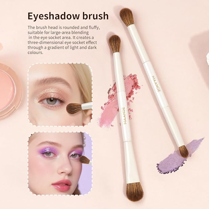 MAANGE Makeup Brush Set 14-In-7 Double Ended Essential Foundation Makeup Brushes for Powder Concealers Eye Shadows Blush Make Up Brushes with Travel Makeup Case