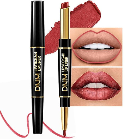 evpct 1Pcs Mauve Red Metallic Lip Liner and Lipstick Set Kit for Women Lips Kit with Lip Liner Lip Stains Long Lasting Waterproof 24 Hour Lipstick and Lip Liners Combo Lipliners Pencil Set 08#