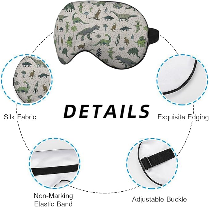Dinosaur Eye Mask Sleeping Mask Nature Wildlife Animal Retro Green Sleep Masks Silky Soft Eye Cover for Women Men Shading Blindfold for Air Travel Sleeping