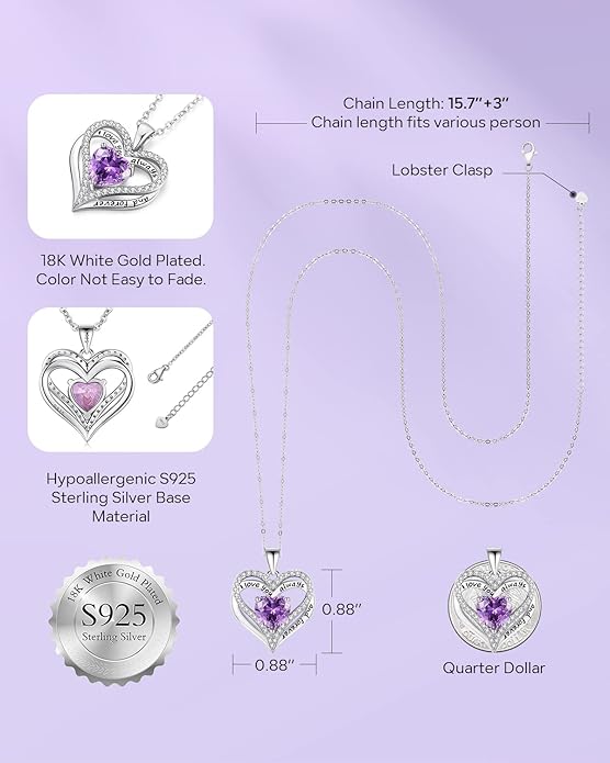 S925 Sterling Silver Necklace for Women, Wife Jewelry Rose Gold, Mom Birthday Valentines Mothers Day Gifts, Girlfriend Necklaces, Daughter Heart Jewel, Anniversary for Her