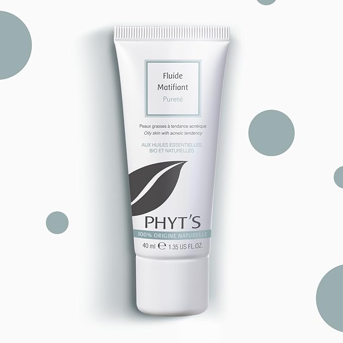 Phyts Purity Mattifying Fluid - Face Moisturizer for Oily Skin - Face Cream with Absorbent Silicas and Essential Oils - Refines Skin Texture - 1.35 oz