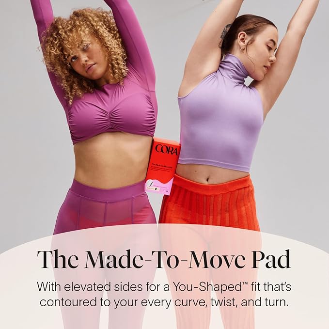 Cora Super Pads with Wings, Made-to-Move, Organic Cotton Topsheet Ultra Thin Feminine Care Pads for Women, Soft, Comfortable & Breathable Menstrual Pad, Regular Absorbency, Unscented, 34 Count