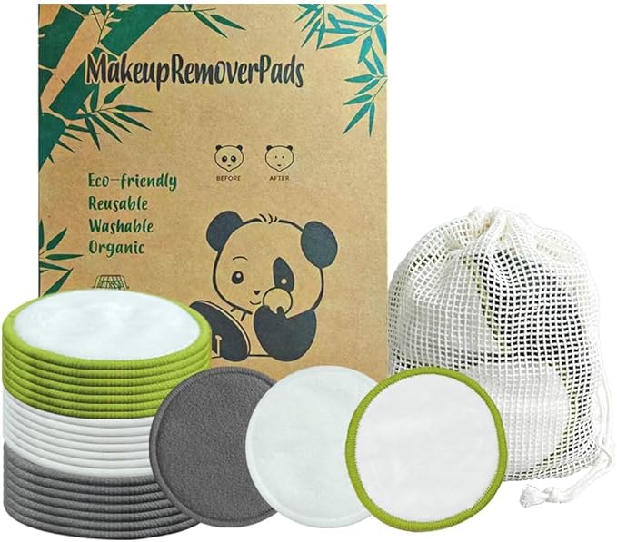 20 Pack Reusable Makeup Remover Face Pads with Laundry Bag Washable Soft and Comfortable Cleaning Face Skin,Washable Bamboo Cotton Rounds Multicolour