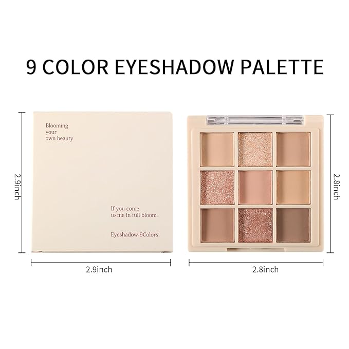 Erinde 9 Colors Eyeshadow Palette, Matte Shimmer Glitter Eye Shadow Makeup Palette, Highly Pigmented Long Lasting Waterproof, Natural Neutral Nude Eyeshadow Makeup Pallet, Milk Latte Color