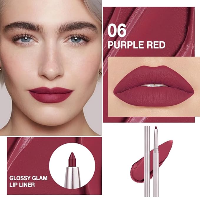 Retractable Lipliner Pencil Waterproof Makeup for Lip Liner and Eye Liner, Smooth and Creamy, Long Lasting Matte Finish, Vegan Beauty, Matte Velvet Pigmented Lip Liner(10#Purple Red, 1)