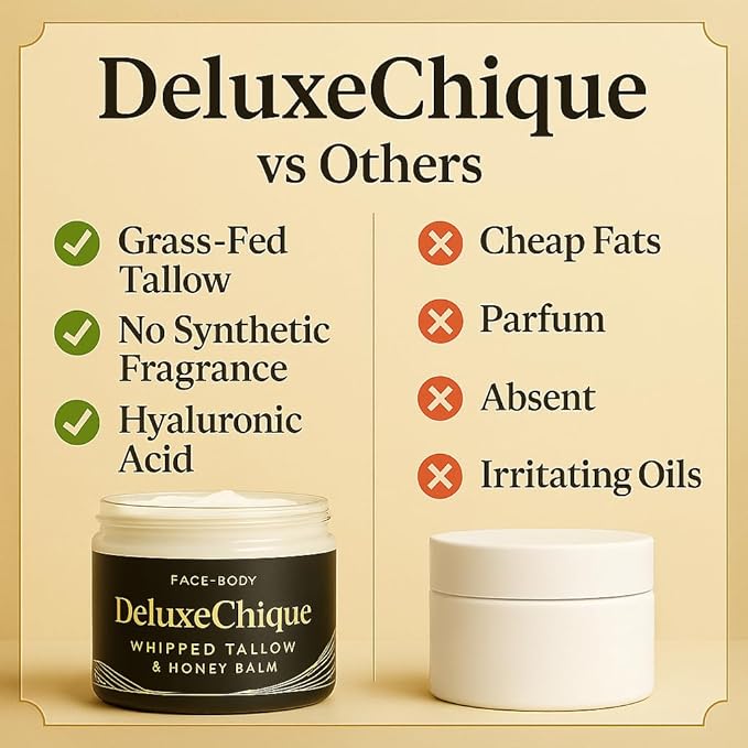 Beef Tallow Face Moisturizer – Whipped Tallow & Honey Balm with Hyaluronic Acid, Manuka Honey, Aloe & Green Tea – Unscented Natural Skin Cream for Dry or Sensitive Skin – 4oz