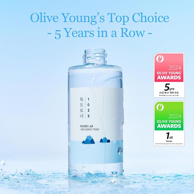 ROUND LAB 1025 Dokdo Toner 6.76 Fl Oz, Oil Control and Reduces Excess Sebum, Gentle Exfoliating Facial Toner, Deep Sea Water for Moisturization, Soft Finish Without Stickiness, Korean Skin Care