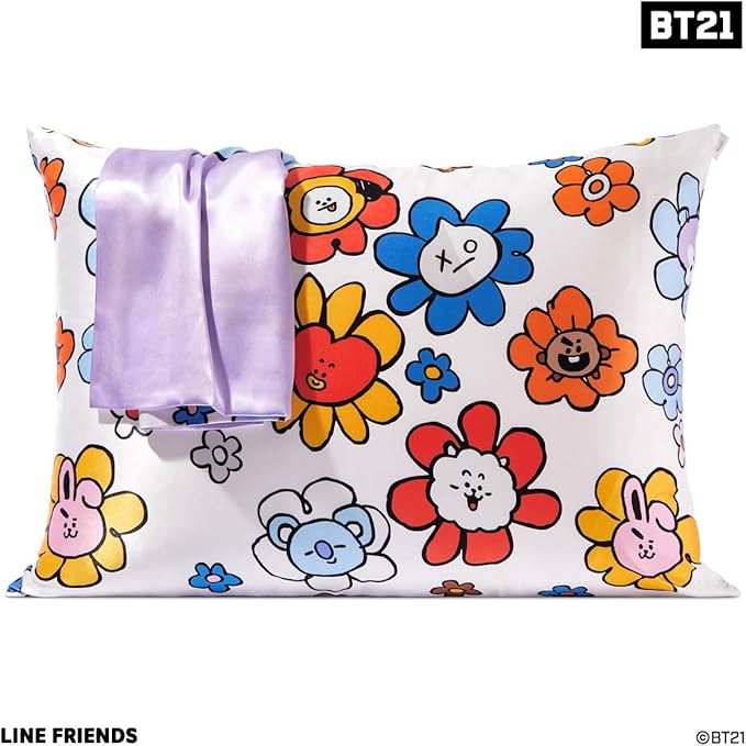 Kitsch x BT21 (Mang) Satin Pillowcase with Zipper for Hair & Skin - Softer Than Silk Pillow Cases, Smooth Cooling Pillow Cover, Wrinkle-Free, Machine Washable, Queen/Standard (19x26)
