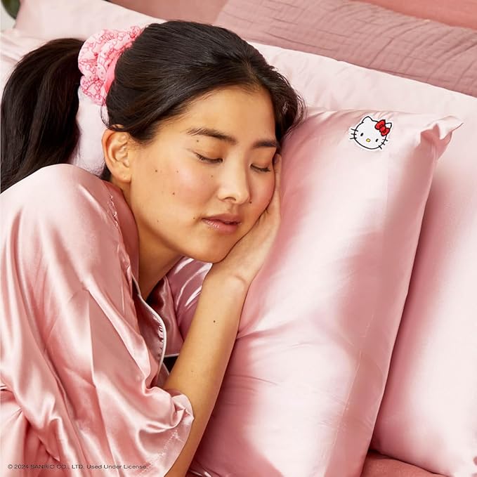 Kitsch x Hello Kitty (Pink Kitty Face) - Satin Pillowcase with Zipper for Hair and Skin, Softer Than Silk Pillow Case, Smooth Cooling Pillow Covers, Machine Washable, King Size (19x36)