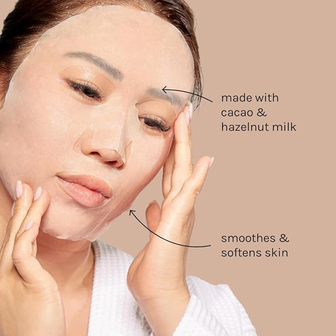 ESW Beauty Cacao Powder – Smoothing Plant-Based Milk Face Mask (6-Pack) – Cacao & Hazelnut for Aging & Sensitive Skin – Plumps, Softens & Promotes Youthful Complexion