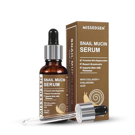 Snail Mucin Serum for Face with Collagen & Hyaluronic Acid,Smoothes Wrinkles,Improves Elasticity,Firms Skin 1 Oz Daily Use