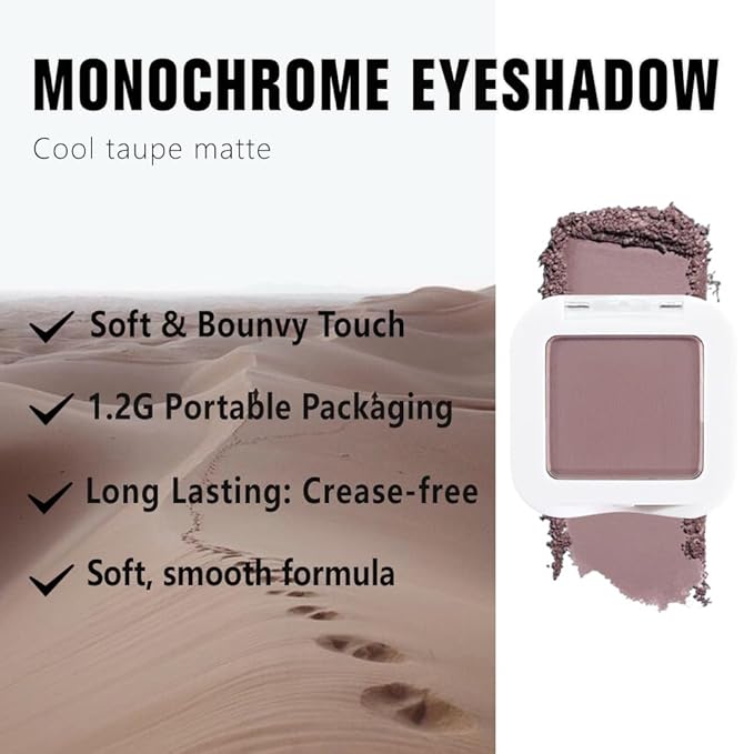 Matte Mauve Taupe Eye Shadow Palette Makeup For Older Women, Matte Single Monochrome Eyeshadow, Mini Single Pressed Pigmented Waterproof Sombras Para Ojos, Vegan, Talc, Paraben&Cruelty Free