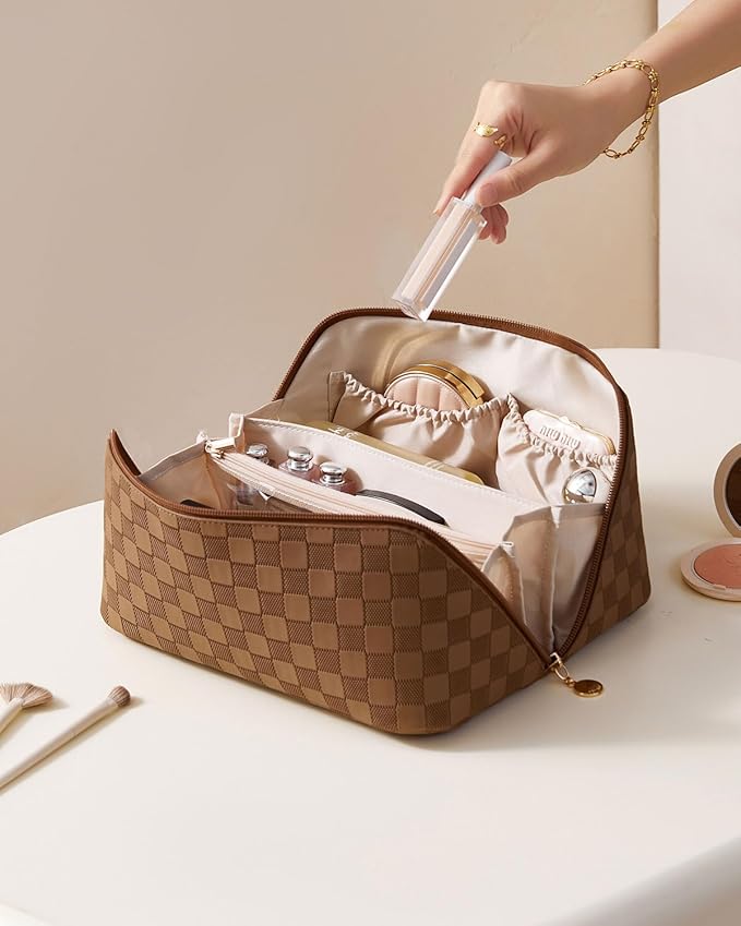 EACHY Travel Makeup Bag,Large Capacity Cosmetic Bags for Women,Waterproof Portable Pouch Open Flat Toiletry Bag Pattern Makeup Bag