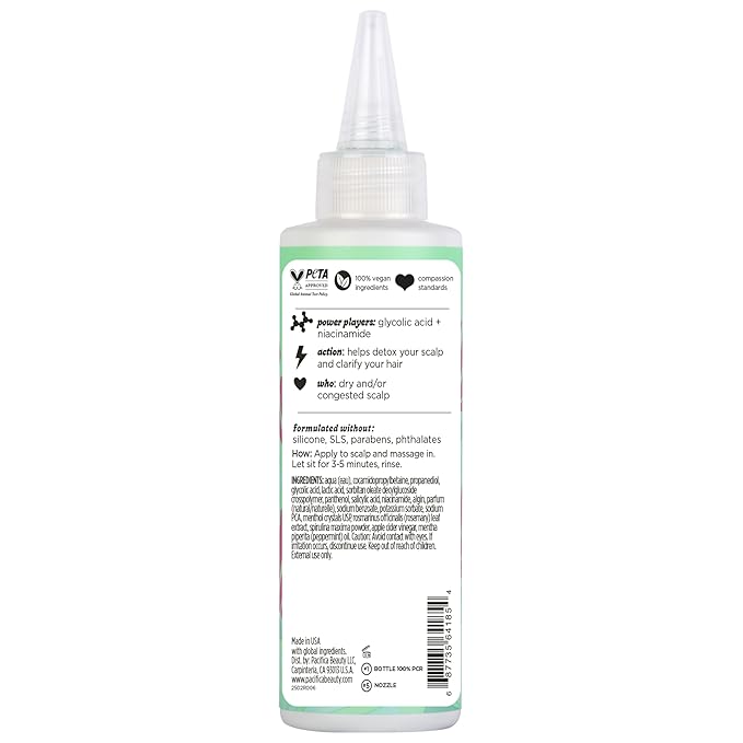 Pacifica Scalp Detox Tonic – Rosemary Apple Cider Scalp Exfoliator, Apple Cider Vinger Hair Rinse w/ Salicylic Acid for Clarifying Build Up, Vegan Treatment and Pre Shampoo Cleanser - 5 oz