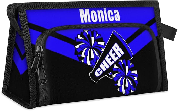 Custom-Makeup-Bag Personalized Travel Toiletry Bag Text Customized Cheer Makeup Bags Cosmetic Bags for Women With Divider & Handle Dark Blue