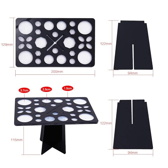 Makeup Brush Cleaning Mat & Drying Rack - 28 Holes Brush Holder, Silicone Rubber Clover Shaped Mat Cleaner - Black & Pink