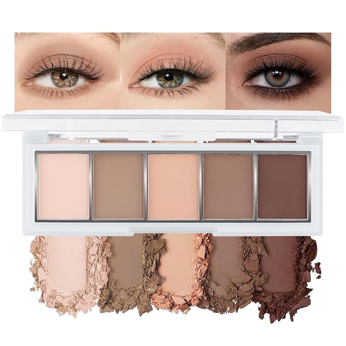 5 Colors Matte Eyeshadow Makeup Palette,Nude Pink Light Dark Brown Taupe Natural Neutral Eye Shadow Palette,Long Lasting Waterproof Naturing-Looking Women Girls Eye Shadow