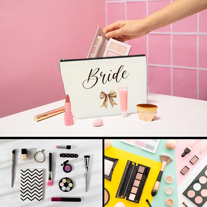 Elegant Wedding Makeup Bag - Bride Gift Set, Bridal Shower Present for Her, Bachelorette Party Keepsake - Cosmetic Organizer Ladies Friend Fiance