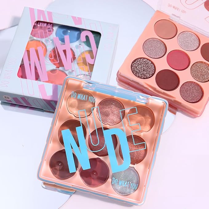 9-Color Bright Eyeshadow Palette – Vibrant Matte Rainbow Shades, Pink, Yellow, Green & Blue Tones, Long-Lasting, Waterproof, Blendable, Ideal for Party, Stage, or Trendy Everyday Makeup 03