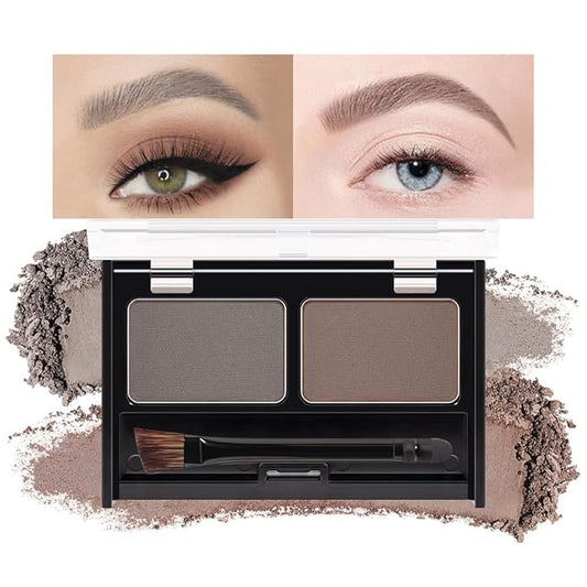 Kaely 2 Color Eyebrow Powder Makeup Kit, Eye Brow Contour Palette for Beginners, Long Lasting Waterproof Eye Brow Powder with Brow Brush, Get Full Defined Natural Brows, 02 Grey+Dark Brown