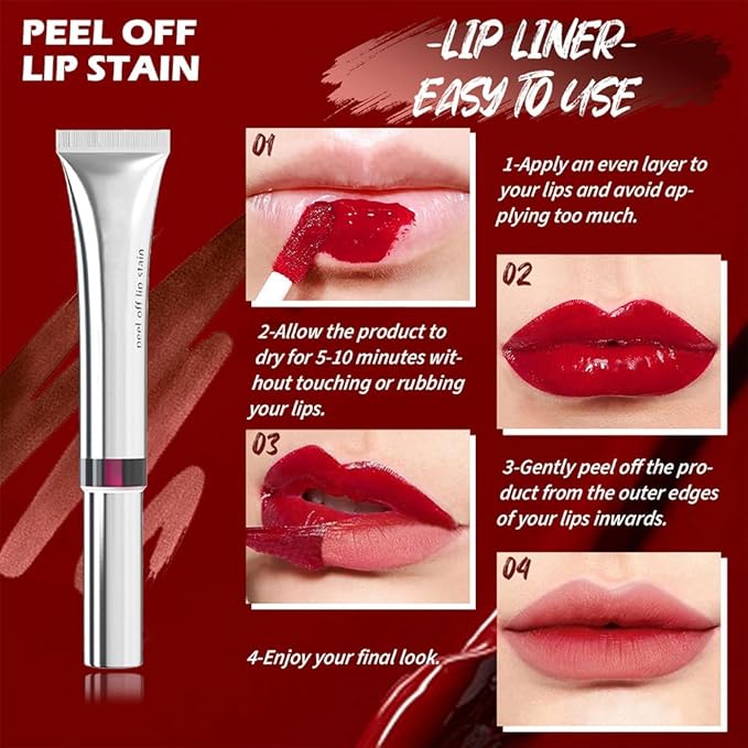 evpct Lip Tains Peel off, Peel off Lip Liner Tattoo Lip Stain Tint Gloss Marker Makeup, Long Lasting Waterproof 24 Hours Matte Finish Transfer-proof Pigmented Color Stay Lipsticks, 125 Nude Pink