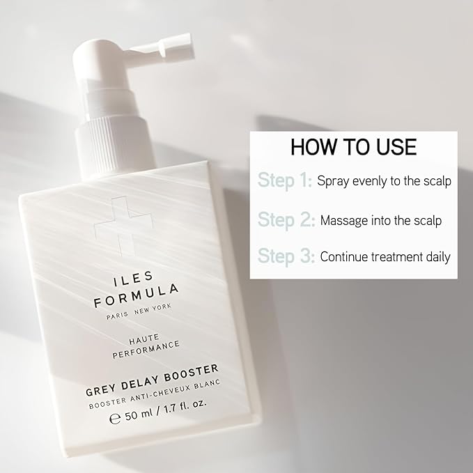 ILES FORMULA Grey Delay Booster – Anti-Gray Leave-In Hair Treatment, Prevents Premature Graying & Stimulates Melanin Production, Plant-Based w/Chios Mandarin & Matsutake Mushroom, 1.7 fl oz (50 ml)