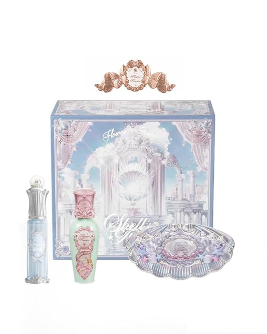 Flower Knows Seashell Fairytales 5 Pack Makeup Gift Set,Lip Glaze*1+Lip Gloss*1+Eyeshadow*1+Hair Clip*1+Gift Box*1,Perfect Makeup Gift for Girls & Women
