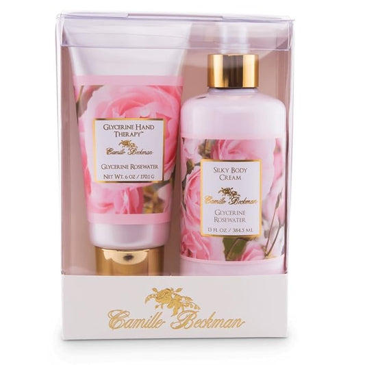 Camille Beckman Hand and Body Duet Set, Silky Body and Glycerine Hand Cream, Glycerine Rosewater