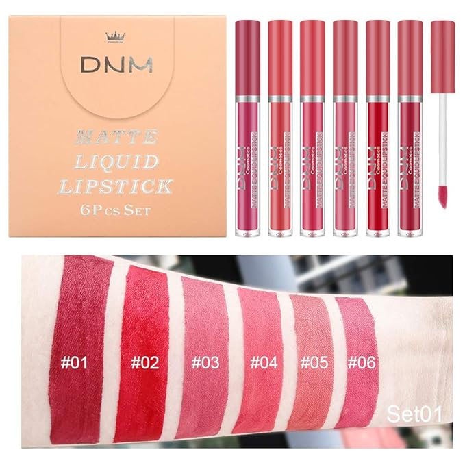 evpct 6Pcs Matte Liquid Lipstick Set Lip Stain Makeup Kit 24 Hour Long Lasting Waterproof Dark Red Stay on Lipsticks Set for Women Matt Lippies labiales larga duracion 24 C-01