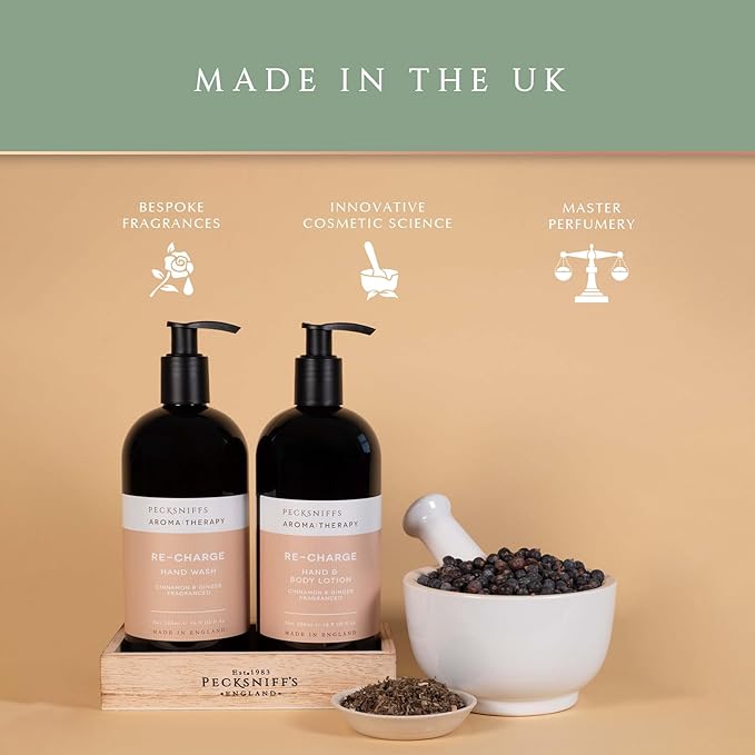 Pecksniff's Aroma:Therapy Re-Charge Duo Caddy, 500 ml/16.9 fl oz Hand Wash and 500 ml/16.9 fl oz Hand & Body Lotion