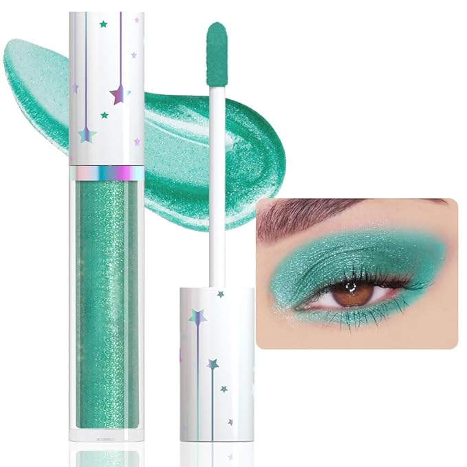 evpct Liquid Shimmery Glitter Teal Eyeshadow Eyeliner, High Pigment Colored Metallic Eyeshadow Stick Eyeliner, Waterproof Long Lasting Sparkle Eye Makeup Set for Women, 20#
