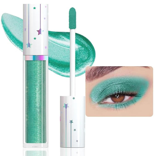 evpct Liquid Shimmery Glitter Teal Eyeshadow Eyeliner, High Pigment Colored Metallic Eyeshadow Stick Eyeliner, Waterproof Long Lasting Sparkle Eye Makeup Set for Women, 20#