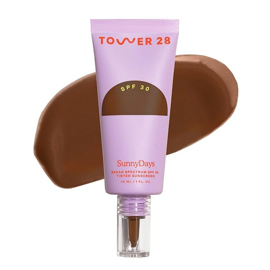 Tower 28 Beauty SunnyDays SPF 30 Tinted Mineral Sunscreen For Sensitive Skin - 2-in-1 Facial Broad Spectrum UVA/UVB Protection + Foundation - Shade 60 THIRD ST - Deep with Neutral Undertones, 1 Fl Oz