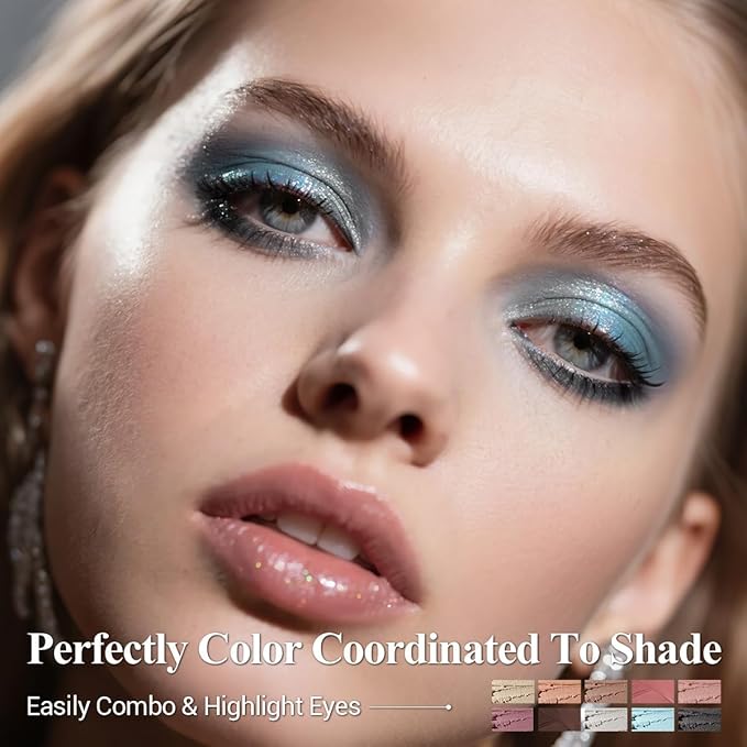 Blue Eyeshadow Stick Makeup Set 10PCS, Neutral Shimmer And Matte Cream Eye Shadow Palette, Metallic Bronze Smoky Eyeliner Brightener Crayon Pencil Kit, Ideal Gift for Women -Mint Chocolate