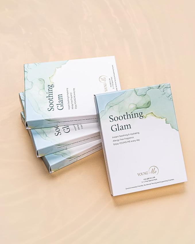 YoungMe Soothing Glam Facial Sheet Mask – 6-Pack | Hydrating & Moisturizing Korean Skin Care for Sensitive & All Skin Types