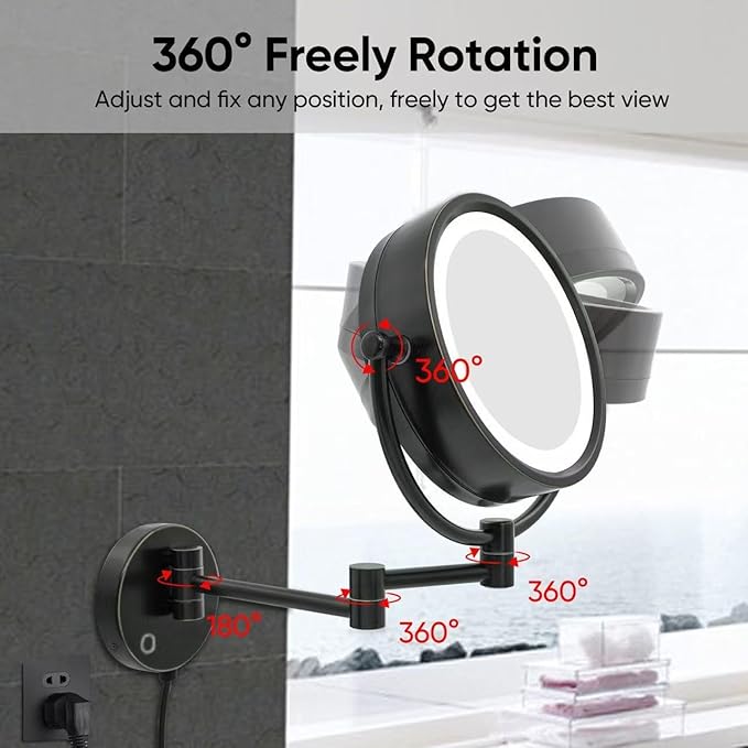 GURUN 8.5" Plug-in Magnifying Makeup Mirror with 3 Tones LED Lights Double Sided Vanity Mirror for Bathroom with 10X Magnification M1809DO (Oil-Rubbed Bronze/10X)