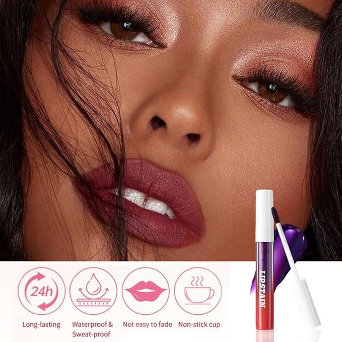 Matte Liquid Lip Stain Peel Off Lip liner Tattoo with Tweezer, Maroon Red Liquid Lipstick Lipstain Long Lasting Waterproof for Women, Highly Pigmented Not Faded Smudge-proof Easy to Apply, 01